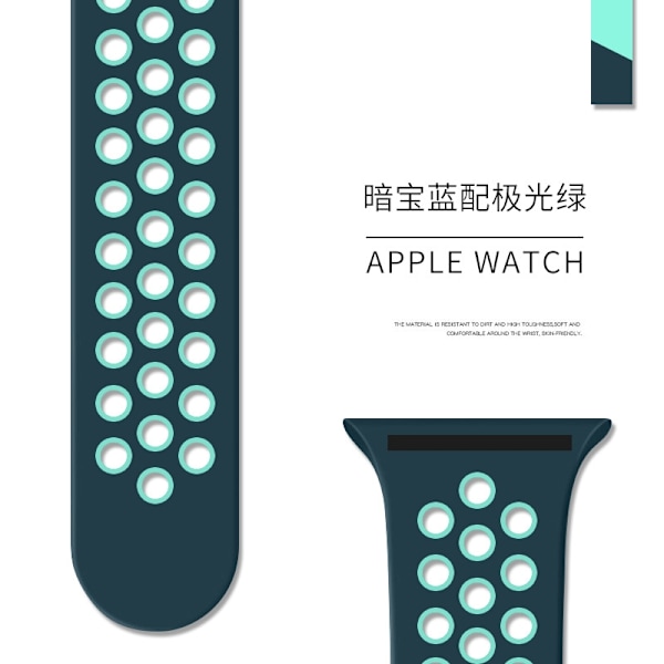 Kellon ranneke Apple Watch iWatch 38/40/41/42mm pidennetty/L tummansininen Aurora-vihreällä