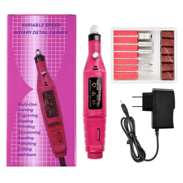 Negledekorasjoner for Nail Art Mini-slipemaskin USB bærbar elektrisk neglesliper American Standard Rose Red (boxed)