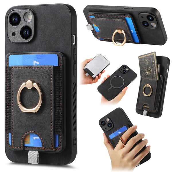 Etui til iPhone 7 Plus / 8 Sort Magnetisk Separat Kortholder Ring Spænde