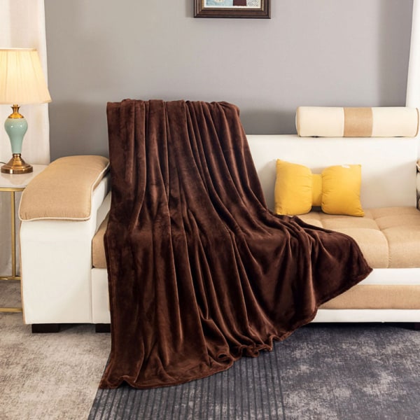 Peitto Yksivärinen flanellipeitto Paksutettu kaksipuolinen fleecelakanat Nappeitto Coral Fleece -peitto Brown 200*230cm