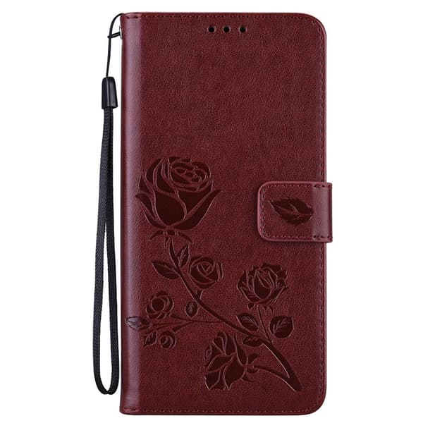 Fodral för iPhone16Pro Brun Ros Läderfodral Rospräglad Blomma