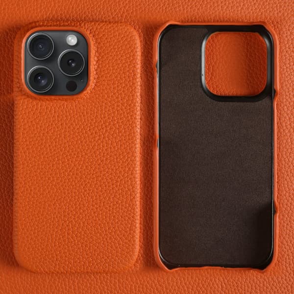 Fodral för iPhone15pro Orange läder Premium kohud