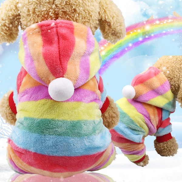 Knapp för husdjurskläder Fyrbensflanell Varma färgglada ränder och prickar rainbow pants M back length 30cm