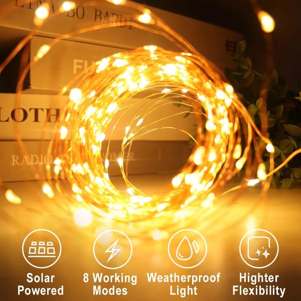 LED utomhus solar lampa Strängljus 100/200/300 LEDs Fairy Holiday Julfest Garland Solar Garden Vattentät 10/20M dekor Warm white 2Pack-30M 300LED