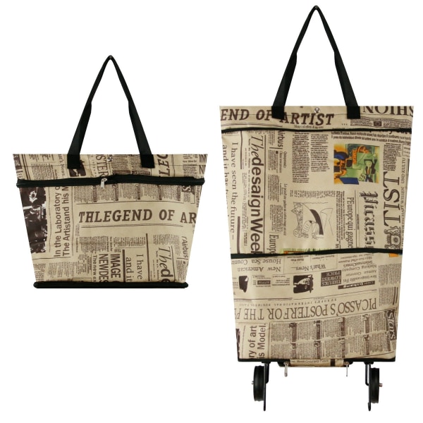 Rygsæk Taske Shopping Bag Foldbar Shopping Trolley Rejsetaske Hjul Tasker med Rulle English newspaper 20-35L