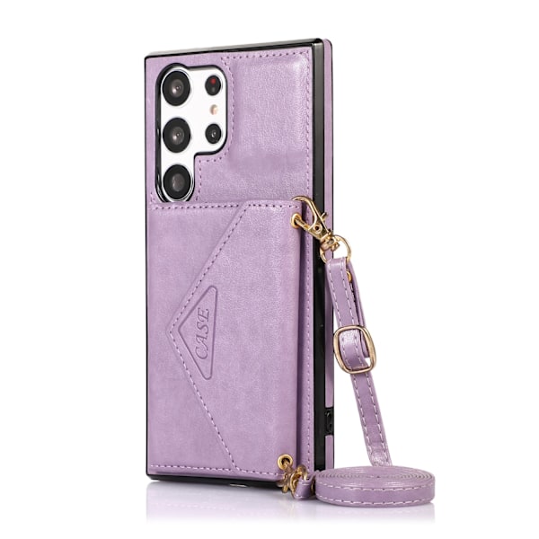 Fodral för iPhone 13 Pro ljuslila crossbody plånbok magnetisk korthållare läder