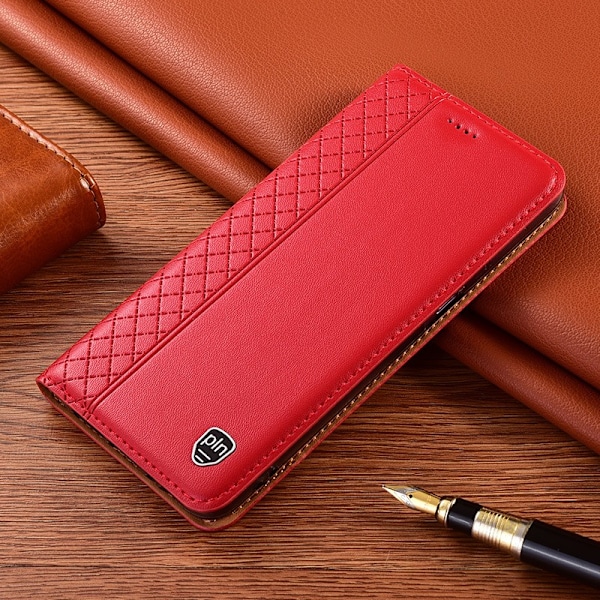 Kotelo iPhone 16plus -puhelimelle, Napa Red -sisäverkkonahkainen läppä