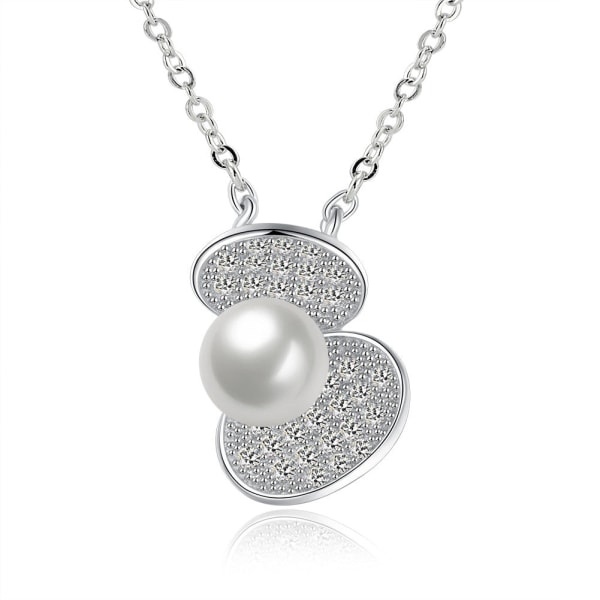 Elegant kvinnor halsband S925 Sterling Silver Shell Pearl Diamond