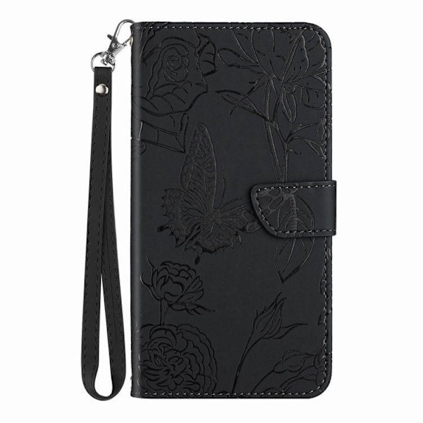 Fodral för iPhone 13pro max 6.7 svart fjäril präglat läder korthållare