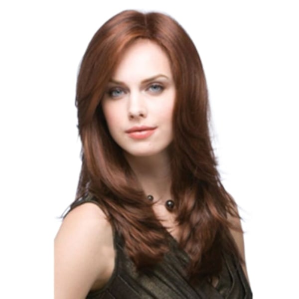 Women's Fiber Wig Fashion Long Hair Wig Head Cover Brown