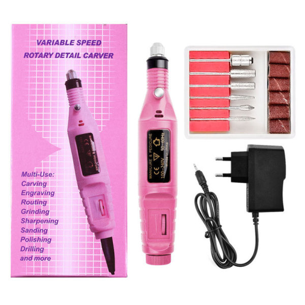Negledekorasjoner for Nail Art Mini-slipemaskin USB bærbar elektrisk neglesliper European standard pink (boxed)