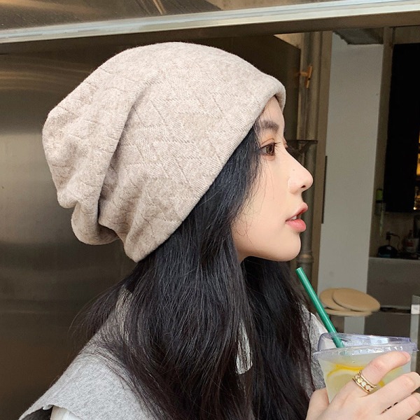 Lämmin talvi neulottu pipo hatut Naisten muoti All-Match paksu villainen korealaistyylinen laukku pään unisex Khaki M（55-58cm）
