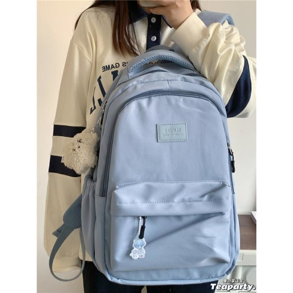 Kvinder pige rygsæk skuldertaske skoletaske Simple University Style Ensfarvede Student Travel Computer med stor kapacitet Blue 45*32*13cm