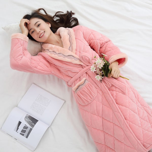 Paksu pitkänomainen korallifleece puuvilla flanelli talvimekko fleece-kylpytakkityylinen pyjamat miesten light pink XL