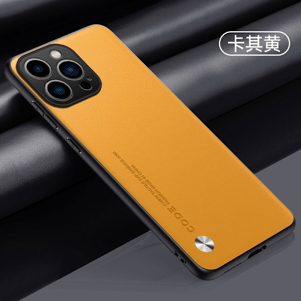 Fodral för iPhone15PROMAX Khaki gul läder personlighet heltäckande lätt och enkel