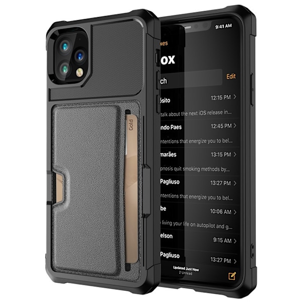 Kotelo iPhone 13 Pro Max -puhelimelle, musta, autonpidike, iskunkestävä, korttipaikka, panssarikuori