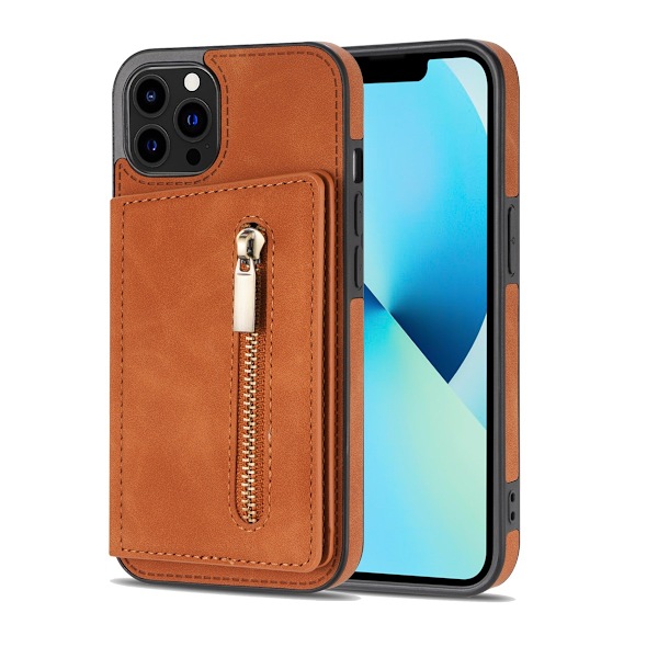 Fodral för iPhone 13pro khaki dragkedja korthållare fullt anti-fall mode