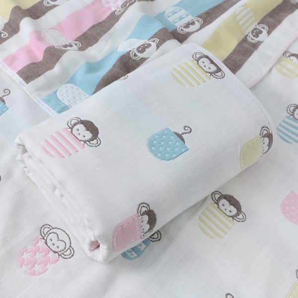 Babygaze badehåndkle født bomull jacquard seks lags dekketeppe Sommerbarnehagehåndkleteppe Pocket monkey 110*110cm