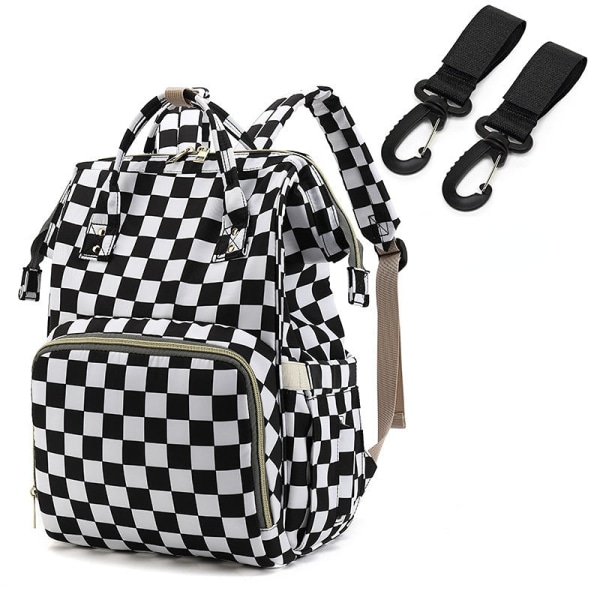 Pusletasker Mommy Bag Fashion Multifunktionel Håndtaske med stor kapacitet Rejserygsæk Black and white plaid