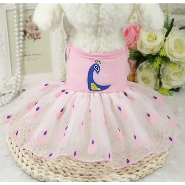 Lemmikkien vaatteet Hame Kissan liivi raidallinen riippuva mesh Kevät ja kesä Nalle/Pomeranian Peacock Skirt pink XL
