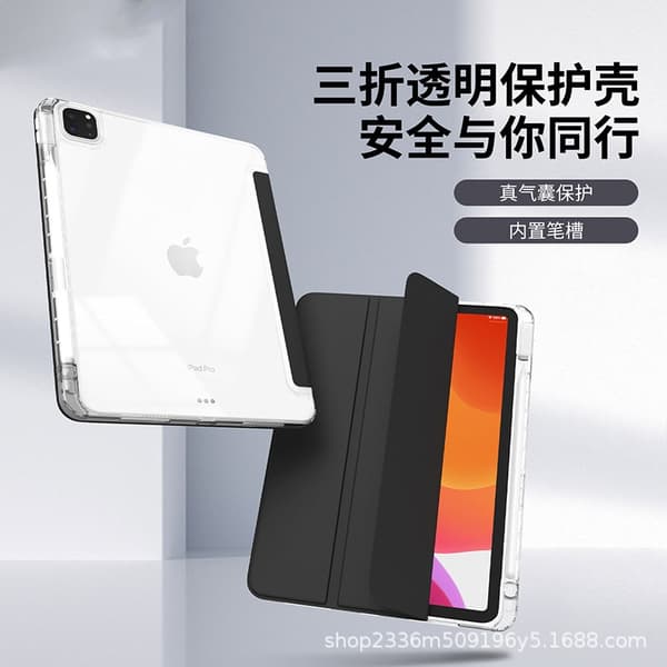 Etui til iPad Pro 2018 12.9\" Premium Sort Transparent Tri Fold Læder