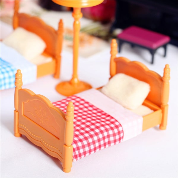 Miniature Furniture Toy Dolls House DIY Decoration Accessories Mini Bunk Bed Plastic Pink Bed