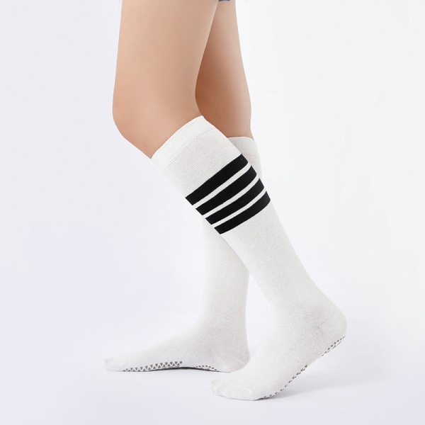 Dispensering av sklisikre yoga pilates sokker 5 par dame mid-legg stripete bomullssokker White