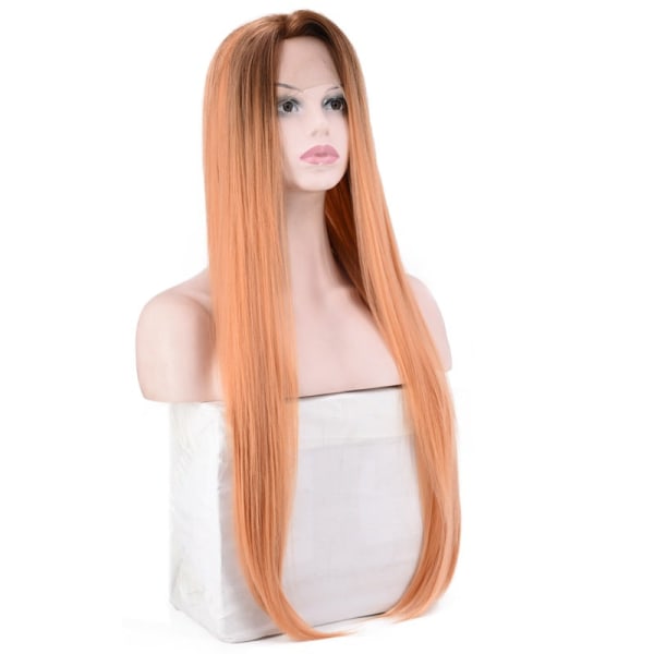 Kvinner parykk blonder kjemisk fiber gradient rosa langt hår rett hår W444