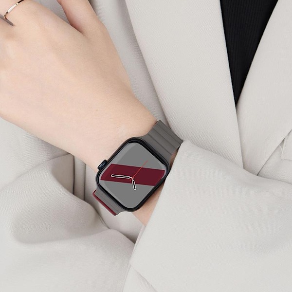 Kellon ranneke Apple Watch iWatch S10 42mm:lle, suosittu väri harmaa viininpunaisella