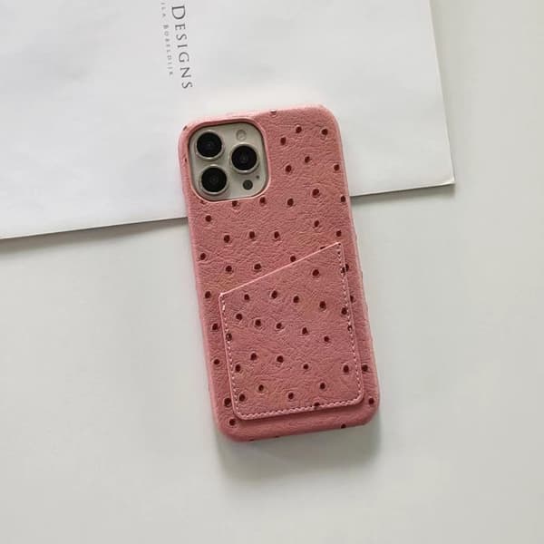 Etui til iPhone 17 Pink Strudsemønster Mønt- og Kortholder Forbedret Køling