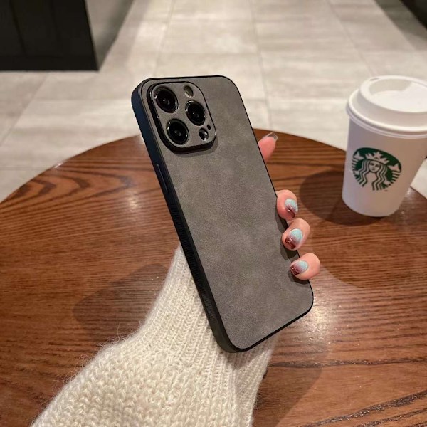 Etui til iPhone 14plus fint hull full [mørkegrå] imitert pels smussavvisende stil par en