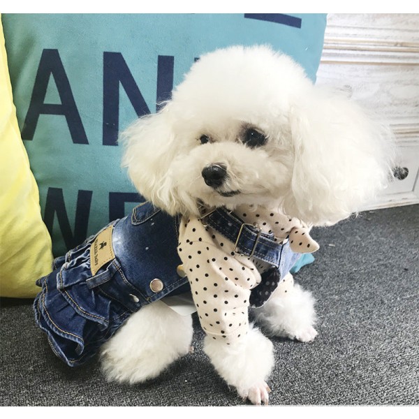 Husdjurskläder Elastisk Pet Denim kjol Hundar och katter Teddy Bichon Light Blue L bust 40 length 31