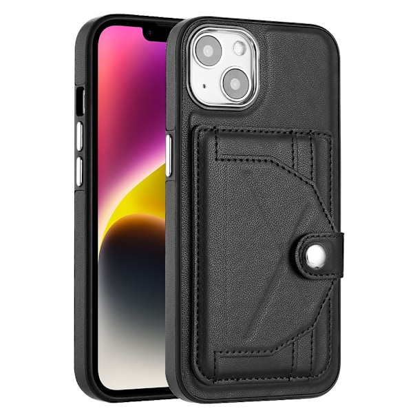 Etui til iPhone 13 Pro, sort, stilfuldt imiteret læder, kortholder, flip
