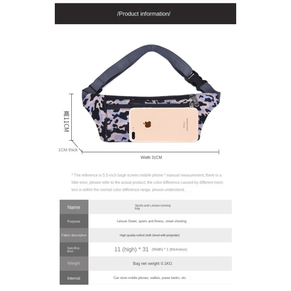 Fanny Pack Løbebælte Taljetaske Organizer Trendy modesport Gray 2