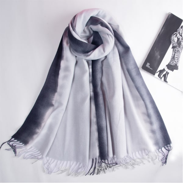 Imitert kashmir Dame Høst Vinter Skjerf Teppe Wrap Sjal Stole Varm Myk Black grey 200*70CM