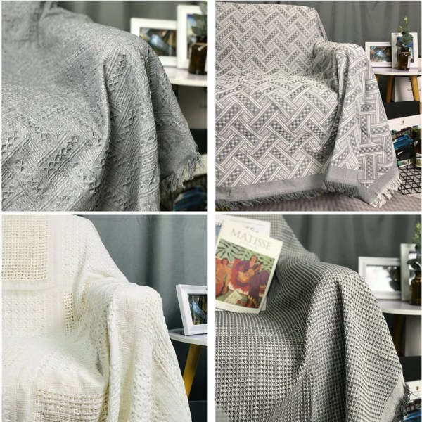 Cover Cover Nordic Living Room Ren färg Bomullstråd Stickad Tofs Cover Gray grid 90*90cm