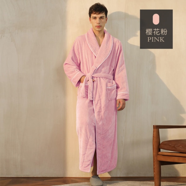 Efterår og vinter flannel par morgenkåber forlænget og fortykket dame badekåber Pink male XXXL [length 140]