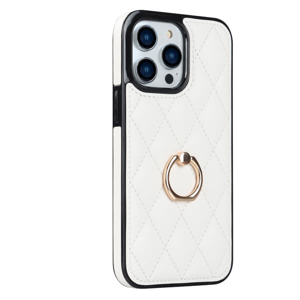Fodral för iPhone 14PRO 6.1 vit ins ring diamantfäste läder anti fall