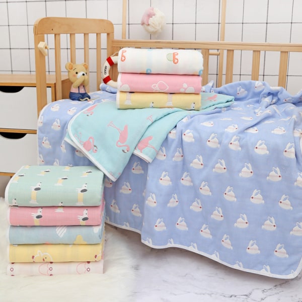 Babygaze badehåndklæde født bomuld Jacquard Seks lags betræk tæppe Sommer børnehave håndklæde tæppe Pink rabbit 120*150cm