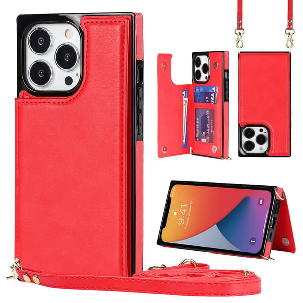 Etui til iPhone 14 Pro Max, rød glidelås kortholder myntpung solid rett kant