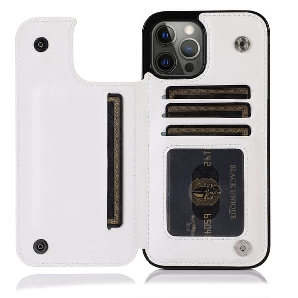 Fodral för iPhone15pro vit solid dubbelspänne läderplånbok kortplats