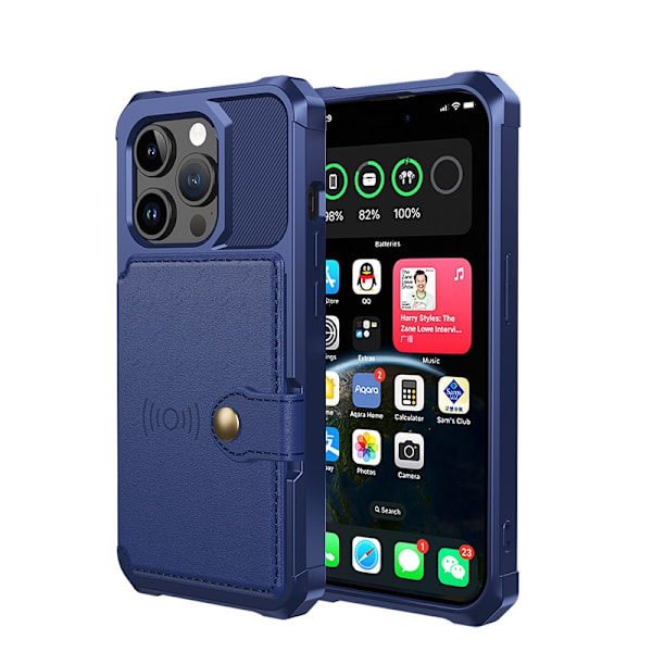 Etui til iPhone 16 Plus Blått Kortlommebok Multifunksjon