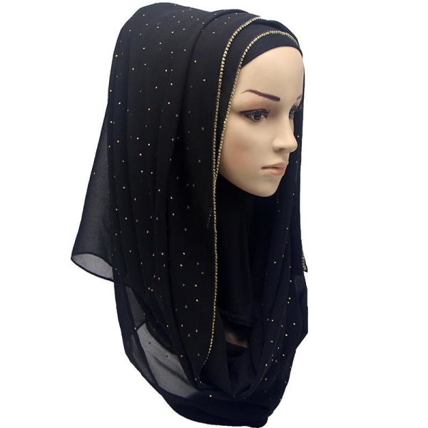 Fashion Pearl Chiffong Lady Lång Scarf Hijab Muslim Lady Hat Sjal Turban Turkish Scarf Like the picture 15