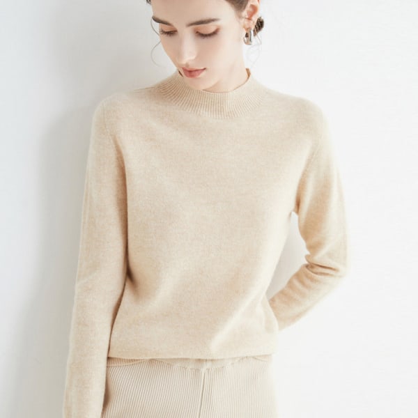 Kvinder Strik Efterår Vinter Sweater Front Line Færdiglavet Beklædningsgenstand Halvkrave Uld Sweater Kvinde Deep camel 98*59*58cm