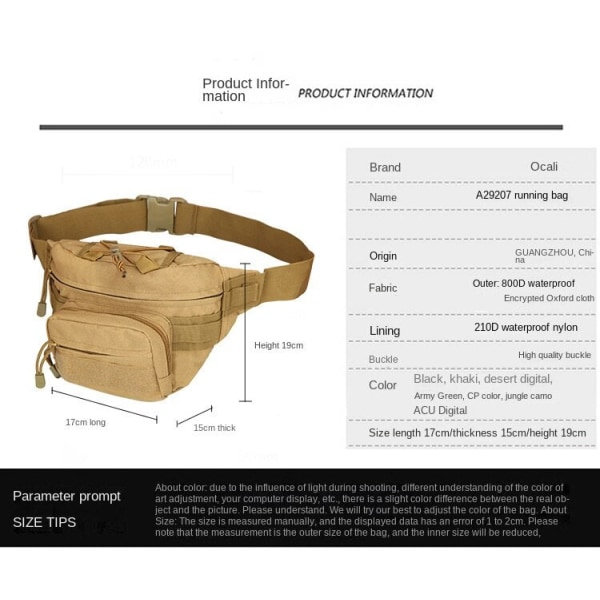 Fanny Pack Løbebælte Taljetaske Organizer Tætsiddende Oxford Multi-Function Jungle camouflage 13-inch