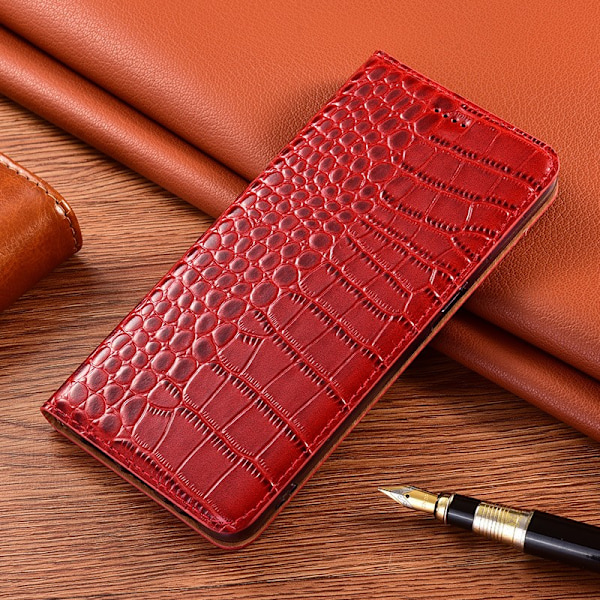 Etui til iPhone 16 Pro Max krokodillemønster rødt læder flip