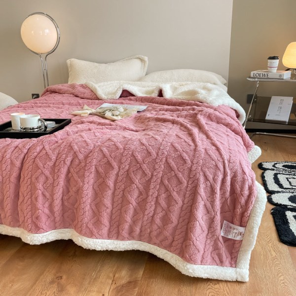 Høst og vinter fortykningsteppe Tower Cashmere lammeull deksel teppe lur pledd Uformelt pledd Rose pink 150*200cm