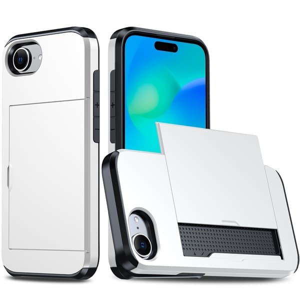 Fodral för iPhoneSE3 vit skjutbart kortfack anti fall plånbok