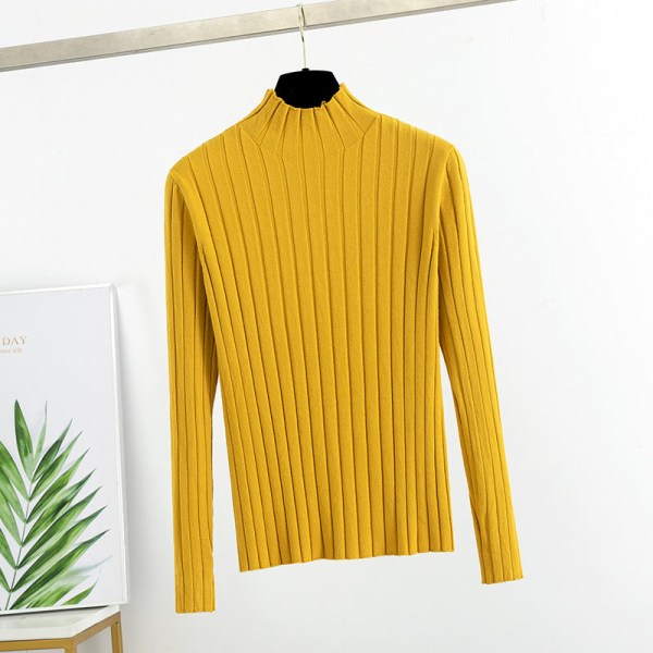 Strikkevarer for kvinner Høst Vinter Genser Halv Turtleneck Slim Fit Inner Wear Mid-Colar Bottoming skjorte Yellow 57*88*56cm