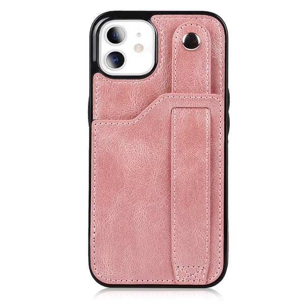 Fodral för iPhone 14pro max roséguld armband läder mode korthållare multifunktionell
